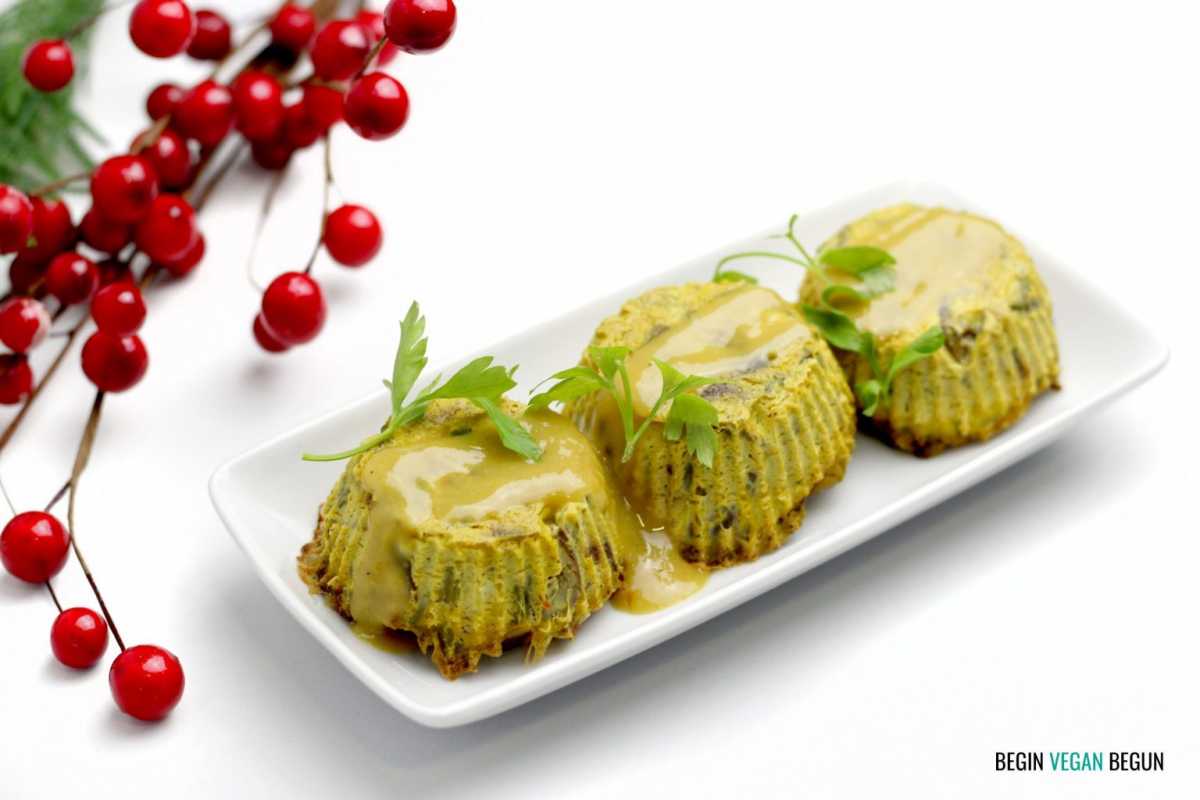 Pasteles de tofu con champiñones y espárragos