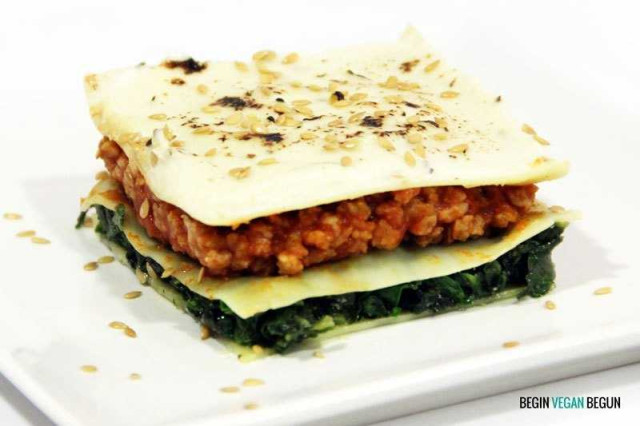 Lasaña de espinacas y soya